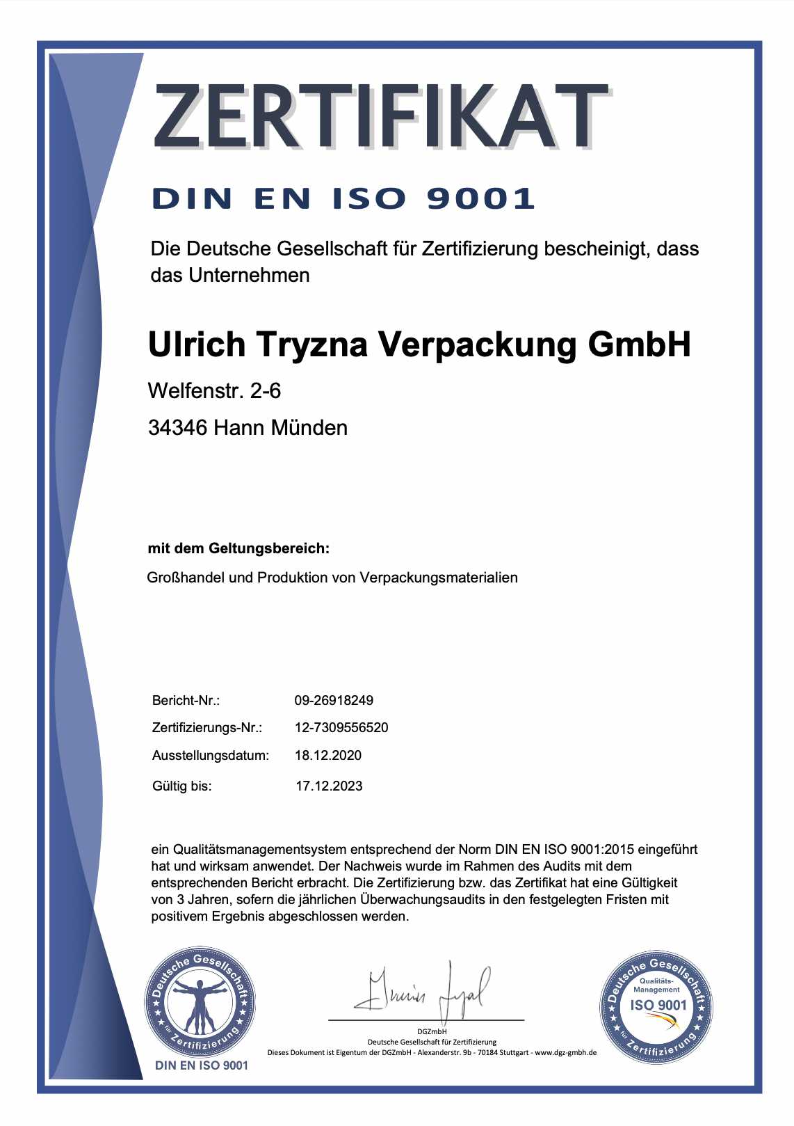 DIN En ISO 9001 zertifiziert