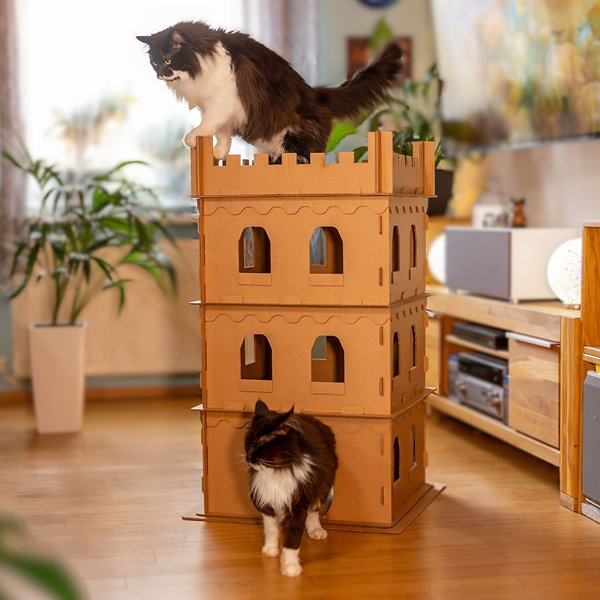 Katzenburg Sinatra - der stabile Kratzbaum Unsere Katzenburg ist stabil und ermöglicht bis zu 4 Katzen das gleichzeitige spiel. Ein toller Katzenturm aus Karton für deine Katze.