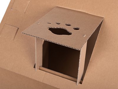 Katzenhaus Scott mit verspieltem Dachfenster Unser Katzenhaus Scott hat auch verspielte Dachfenster für deine Katze mit Katzenpfoten-Abdruck.