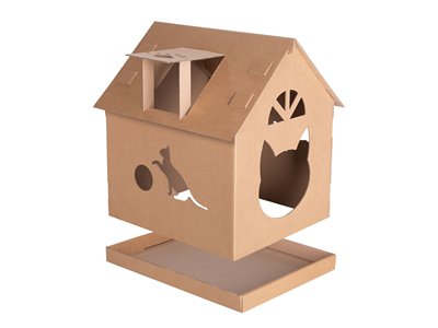 Katzenhaus Scott aus Karton mit verspielten Katzenmotiven Unser Katzenhaus Scott aus Karton hat rundherum tolle Katzenmotive. Vom Katzenkopf-Eingang zum Pfotendachfenster bis hin zu 2 verschiedenen Motiven als Fenster wird es deine Katze jeden Tag genießen.