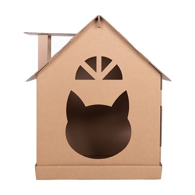Katzenhaus Scott von der Seitenansicht Unser Katzenhaus Scott hier aus der Seitenansicht dargestellt ist verspielt und schön gestaltet mit wunderbaren Katzenmotiven für Ihre Katze. Sie hat eine kleine Kratzmatte und den katzenförmige Eingang.