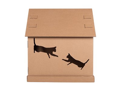 Katzenhaus Scott Seitenansicht 2 Von der anderen Seite hat unser Katzenhaus Scott 2 süße Katzen die miteinander spielen. Ganz frei nach Michelangelos Fresko - die Erschaffung Adams.